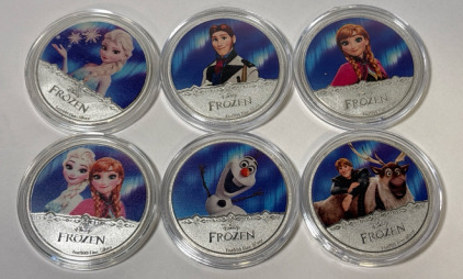 (6) Disney Frozen Movie Characters Silver Plates Collector Coins
