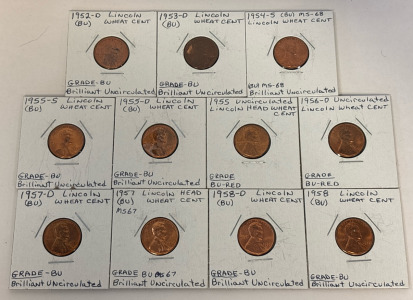 (11) Different 1950&rsquo;s Lincoln Wheat Pennies