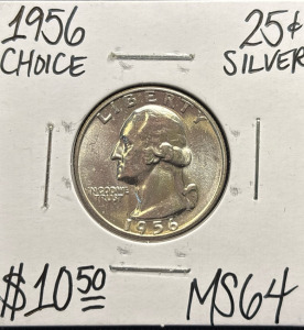 1956 MS64 CHOICE SILVER WASHINGTON .25c