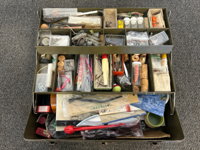 Vintage Metal Tackle Box W/ Lots Of Fishing Gear