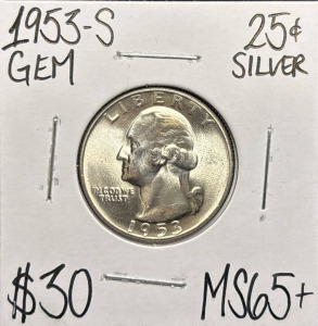 1953-S MS65+ GEM SILVER WASHINGTON QUARTER