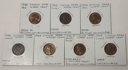 (7) Different 1940&rsquo;s Lincoln Wheat Cents