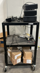 (3) Dell Projectors Models; 1510X, 1610HD, 4310WX (1) CyberPower Relocatable Power Tap (1) Rolling Computer Desk 26&rdquo;x19 1/2&rdquo;x40&rdquo; & Much More