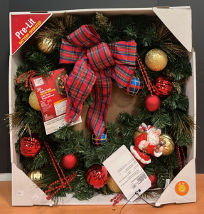 30&rdquo; Festive Santa Pre Lit Battery Operated Wreath