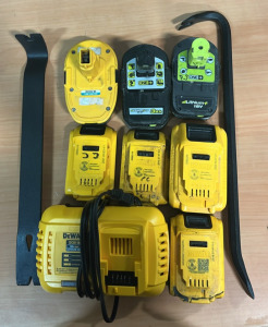 An Assortment of DeWalt & One+ Batteries (1) Black Crow Bar (1) Black Pry Bar & More