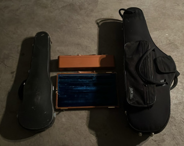 (2) Flute Leather & Hard Cover Case (1) Viola Hard Case (1) Saxophone Case