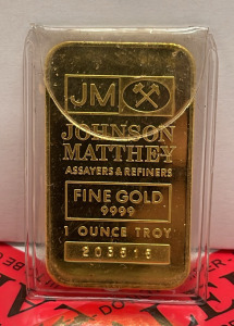 Johnson Matthey 1 Ounce Troy Gold Bar, 9999 Fine