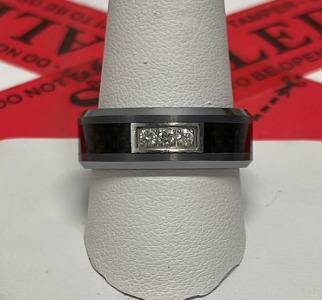 FG TC.850 Tungsten Carbide Ring with Diamond Accents, Carbon Fiber Inlay
