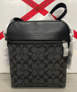 Coach HSTN Flight Bag, Black/Grey Signature Pattern, Made in India