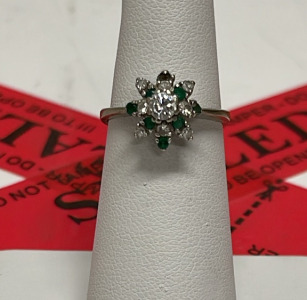 14K Gold Diamond and Emerald Cluster Ring