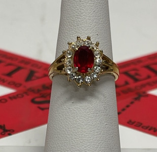 Gold Ring with Ruby and Diamond Accents, Oval Cut, Prong Setting