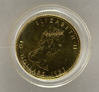 1982 Canadian Gold Maple Leaf Coin, 1/4 oz, $10, 99.99% Purity - 2