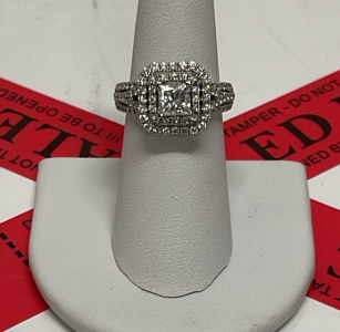 Diamond Engagement Ring, Princess Cut, Halo Setting, White Gold