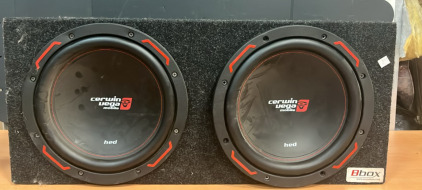 (2) 12&rdquo; Cerein Vega hed Subwoofers, & (1) 13 3/4&rdquo; x 30&rdquo; x 13 1/4&rdquo; Bbox