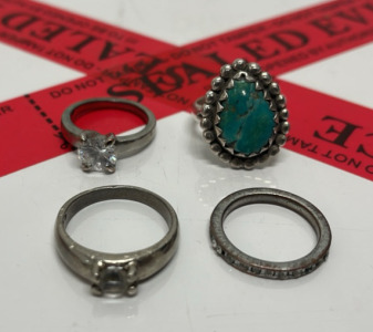 Sterling Silver Rings with Cubic Zirconia & Turquoise, Multiple Designs