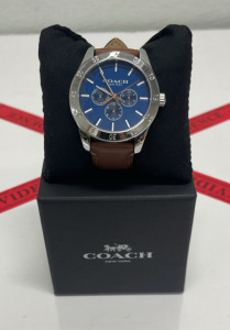 Coach Men's W1822 SAD Chronograph Watch Blue Dial Brown Leather