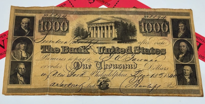 1840 $1000 Note, The Bank of the United States, Serial #8094