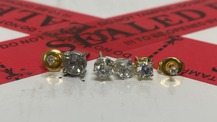 Stud Earrings with Clear Stones, Gold & Silver Tone, Push Back