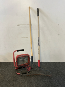 HDX and True Temper Bow Rakes and Red Shop Light