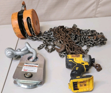 Manual Chain Hoist, Warn 88898 Snatch Block, And Impact Driver