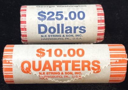 Roll Of Washington Dollars And A Roll Of Washington Quarter