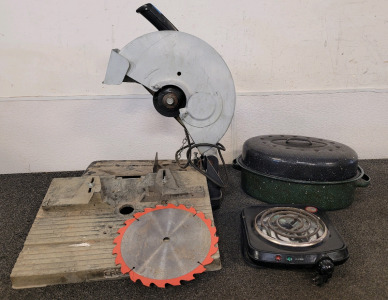 Miter Saw, Single Burner, And An Enamel Pot