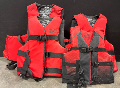 (4) Lifejackets &mdash; Adult Super Large, Adult Large/XL, Adult Petite & Youth