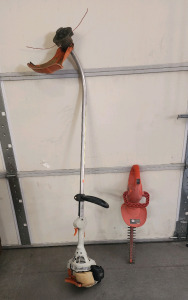 Stihl FS 38 Curved Shaft String Trimmer And A Black+Decker Hedge Trimmer With A 16-inch Blade