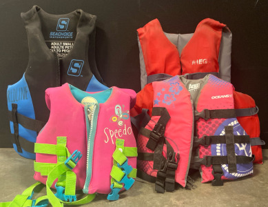 (4) Lifejackets &mdash; Adult Universal, Adult Small, Child & Infant
