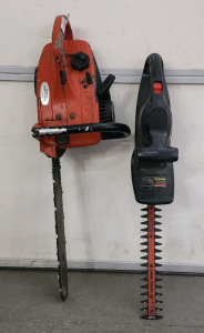 Homelite 150 Automatic Chainsaw And A Black+Decker 16-inch Corded Electric Hedge Trimmer