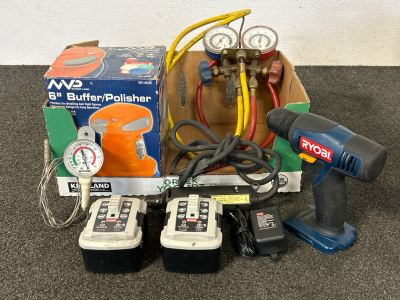 6" Buffer/ Polisher, Ryobi Drl With Charger and (2) Batteries (Powers On and Tested), Dremel Tool (Works), and More
