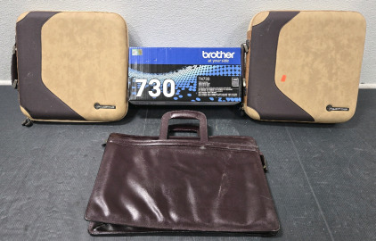 (2) Slappa Hardbody 160 CD Cases & Brother TN730 Toner Cartridge (New In Box) & Leather Document Holder w/ Handles