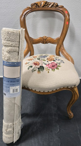 Antique Hand-Made Real Wood Needlepoint Parlor Chair - 35"H x 21"W x 18"D & Softouch Accent Rug - 30" x 46" (New In Original Packaging)
