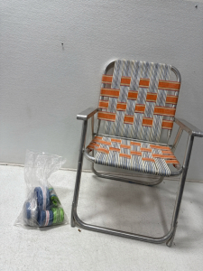 (1) Vintage Lawn Chair With Replacement Fabric