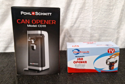 (1) Pohl & Schmitt Electric Can Opener, (1) Electric Jar Opener & (1) Box Of Assorted Amazon Overstock