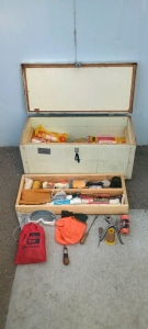 (1) Wooden Chest w/ Ropes Punches & Big Game Bags