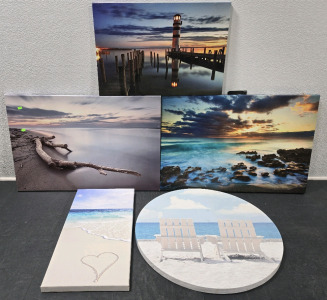 (5) Assorted Beach Themed Hangable Canvas Print Art