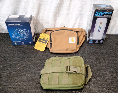(1) Carhartt CB0401 Waist Pack, (1) UV Mosquito Trap, (1) EMT Molle Pouch, Olive Green & (1) Intelligent Type Digital Blood Pressure Monitor