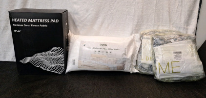 (1) Heated Mattress Pad, 78" x 80", (1) 2-Pack Of Dioris Bed Pillows & (2) 60" x 70" Plush Throw Blankets