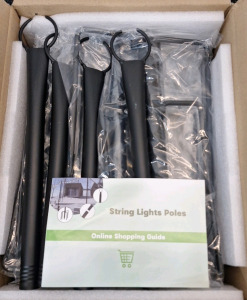 (1) 4-Pack Of Metal String Light Poles, Matte Black Finish
