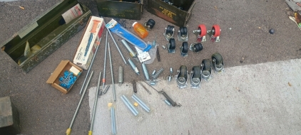 (10) Mixed Fasteners & Hardware - (12) Casters (2 w/ Brakes) (15) Springs (5+) Tapcon Anchors (3) Military Ammo Cans<br/>