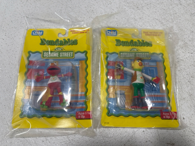 (2) Unopened Vintage Sesame Street Bendable Toys Elmo & Bernie