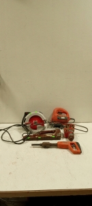 (1) Skilsaw, (1) Black and Decker Jigsaw, (1) Staple Gun, (1) Remington Nail Gun, (1) Bottle Jack