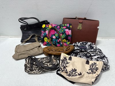 Assortment of Purses & (1) Vintage Brown Leather Briefcase