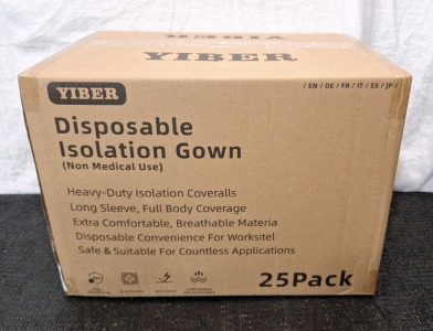 (1) 25-Count Box Of YIBER Disposable Isolation Gowns, Large