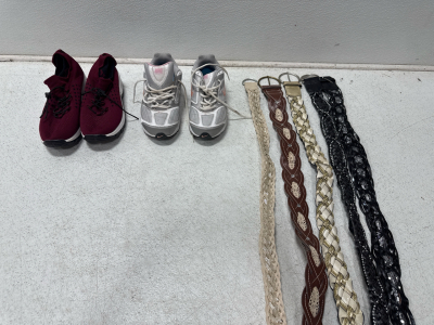 (2) Womens Nike Shoes- Size 8 & (5) Assorted Belts