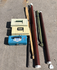 (3) Fishing Tackle Boxes (1) Graphite FY 13-R 8&rsquo; Fishing Pole (1) Fenwick FS 83C Fishing Pole