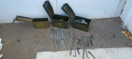 (3) Ammo Cans Filled w/ Lag Bolts Anchor Screws & J-Bolts