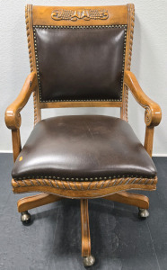 Vintage Hand-Crafted Aspen Home Napa Executive Swivel Office Chair on Wheels (Real Wood & Leather) - 37&frac12;"H x 24"W x 22"D / +$250 Value!