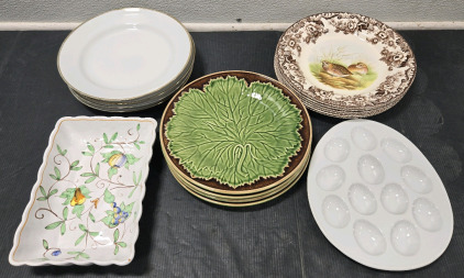 Bordallo Pinheiro Cabbage Plates (Hand-Crafted in Portugal), Spode Bird Themed Decor Plates (Made in England), Germer-Porcelanas Gold Trim Plates (Made in Brazil), & More!